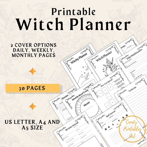 Planificador de brujas imprimible, Planificador de brujas, Diario de brujas digital, Planificador de brujería, Organizador de brujas, Libro de hechizos