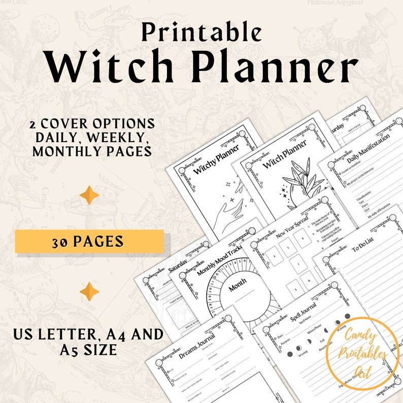Printable Witch Planner, Witchy Planner, Digital Witch Journal, Printable Grimoire, Witchcraft Planner, Witchy Organizer, Printable Spellbook, Magical Planner, Digital Witchy Journal, Witchy Stationery, Printable Potion Recipes