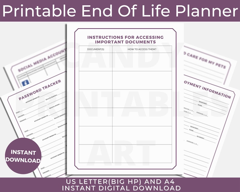 End of Life Planner, Emergency Binder, When I Die Printable, What If ...