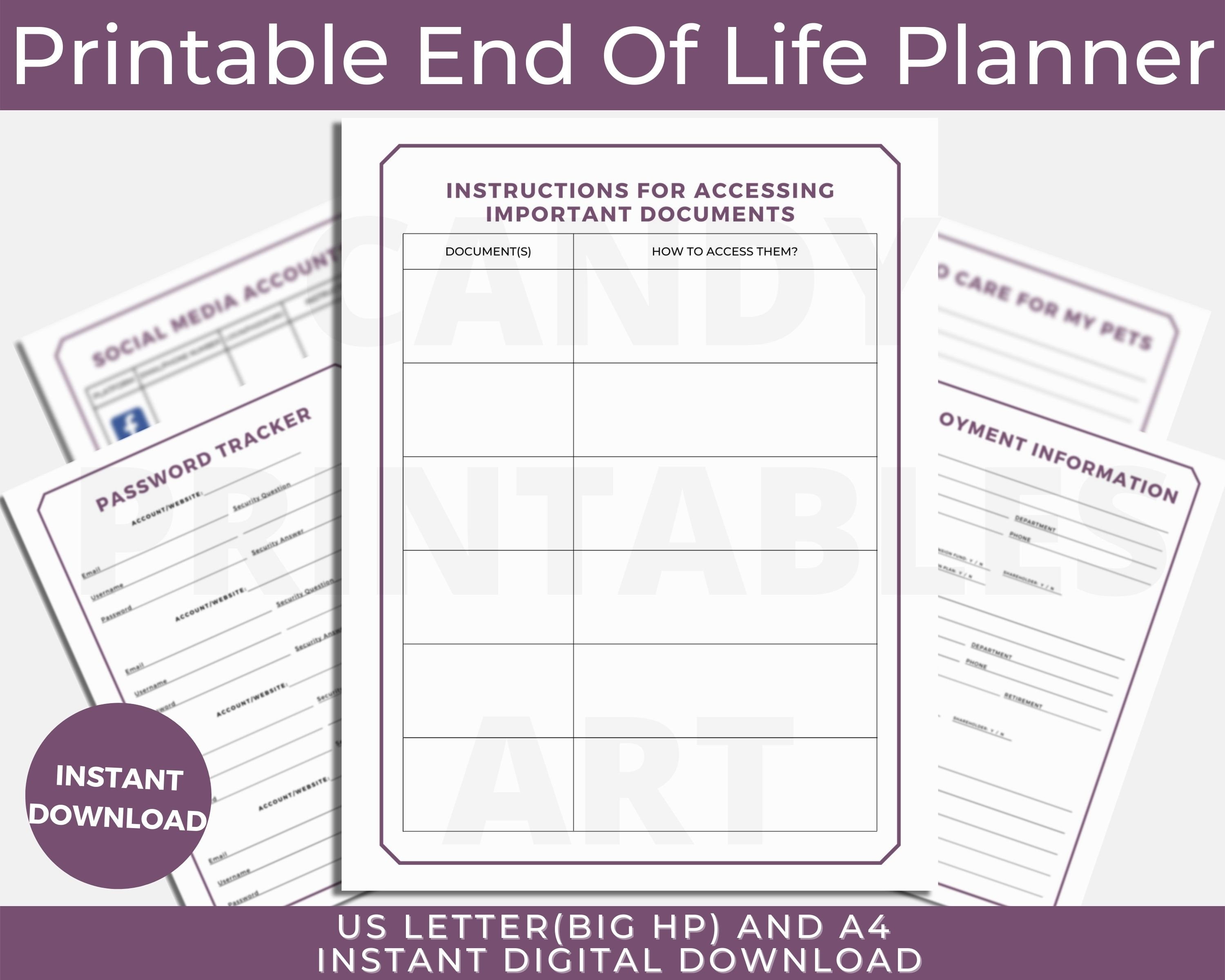 End of Life Planner Emergency Binder When I Die Printable Etsy