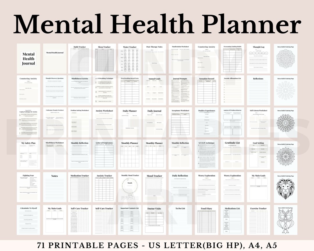Mental Health Journal, Printable Mental Health Planner, Anxiety Mood ...