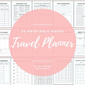 Travel Planner Printable, Trip Itinerary Template for Vacation Journal, Road Trip Agenda, Holiday Diary