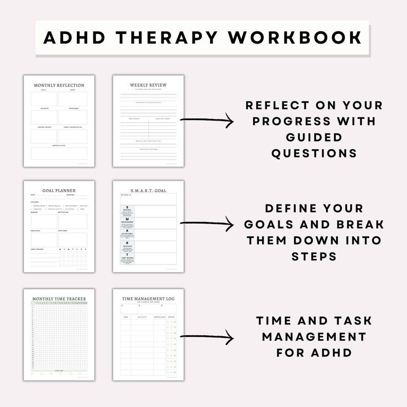Adult ADHD Workbook Pdf, ADHD Journal, ADHD Worksheets Printable, Adhd Workbook Template and Adult Adhd Journal or Adhd Gift