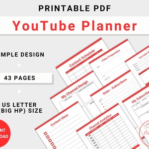 Printable YouTube Planner, Digital Content Creator Template, Video Production Schedule, Social Media Strategy, YouTube Growth Tracker