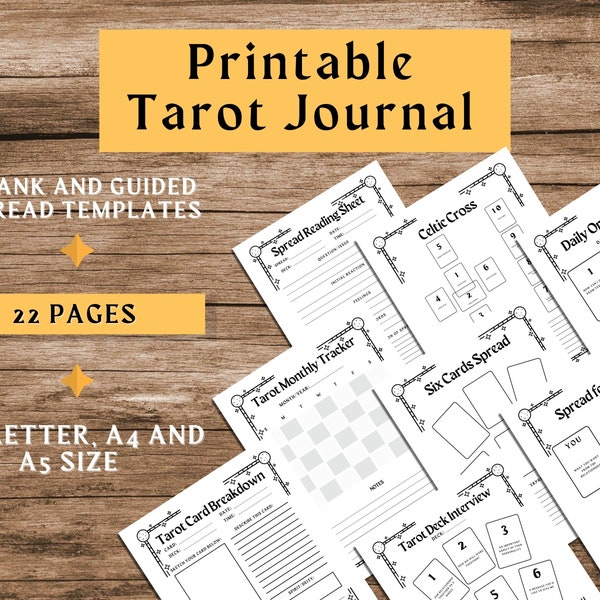 Tarot Journal Printable, Tarot Workbook Spreads, Oracle Card PDF, Digital Download