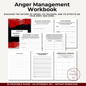 Mindfulness exercises from Anger Journal printable with guided instructions, space for reflection and affirmations for anger management, instant digital download