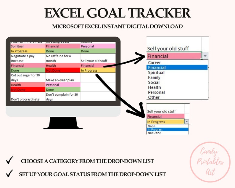 Goal Tracker Excel Goals Setting Planner Template Monthly Etsy