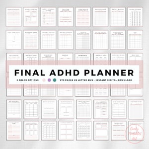 Pink ADHD Planner Bundle: Adult Productivity, Self-Care (PDF)
