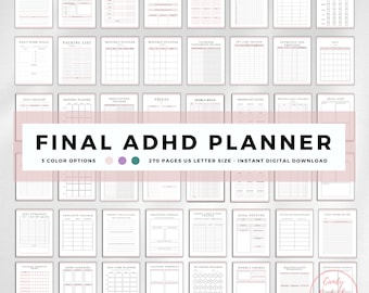 Pink ADHD Planner Bundle: Adult Productivity, Self-Care (PDF)