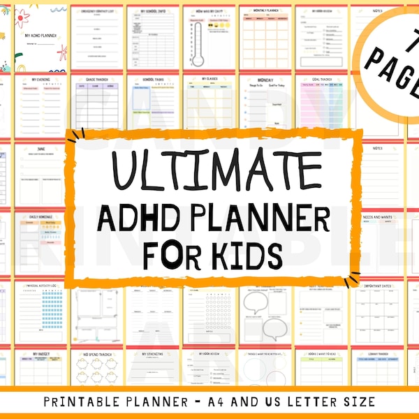 ADHD Planner For Kids, Printable School Planner, Children Journal and Checklist