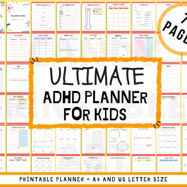 ADHD Planner For Kids, Printable School Planner, Children Journal and Checklist