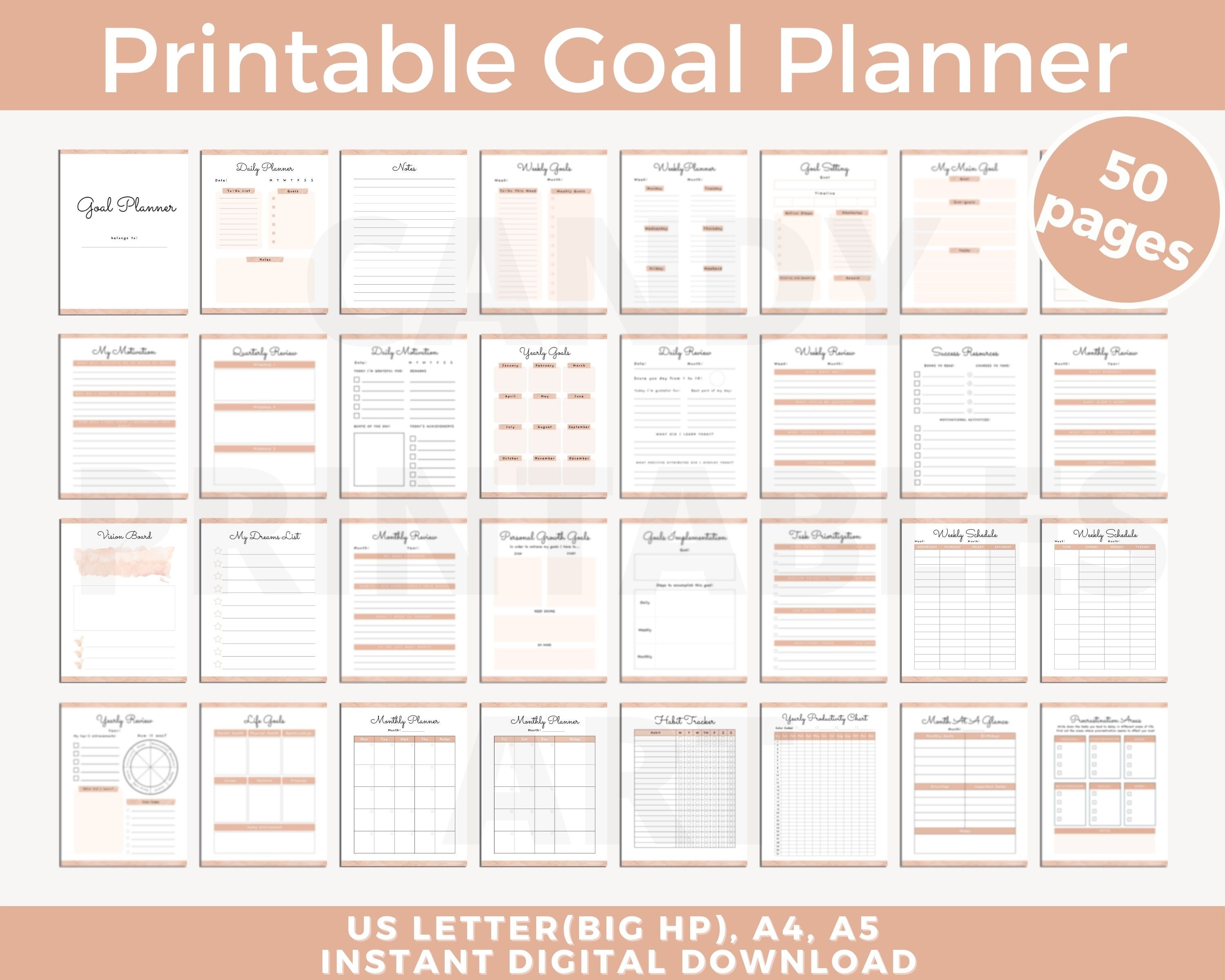 Digital Goal Tracker Goal Setting Planner Yearly Goal Printable Planner PDF Download