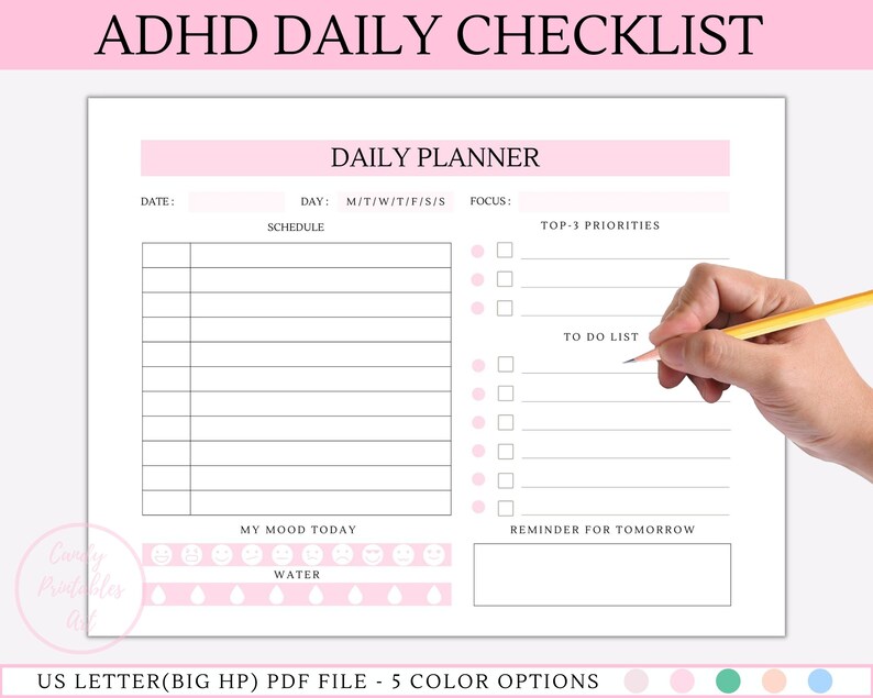 ADHD Daily Checklist for Adults Printable ADHD Task List for Etsy