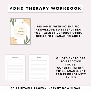 ADHD Planner Printable, ADHD Workbook and Journal, CBT Anxiety Worksheets, Anger Management, Mental Health Workbook, Self Care Journal