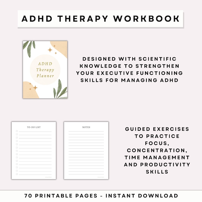 ADHD Planner Printable, ADHD Workbook and Journal, CBT Anxiety Worksheets, Anger Management, Mental Health Workbook, Self Care Journal
