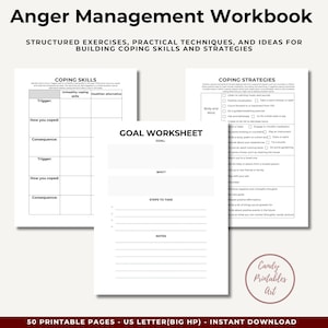 anger coping skills and strategies worksheets from anger workbook printable,instant digital download file, PDF, printable anger therapy tool for therapist