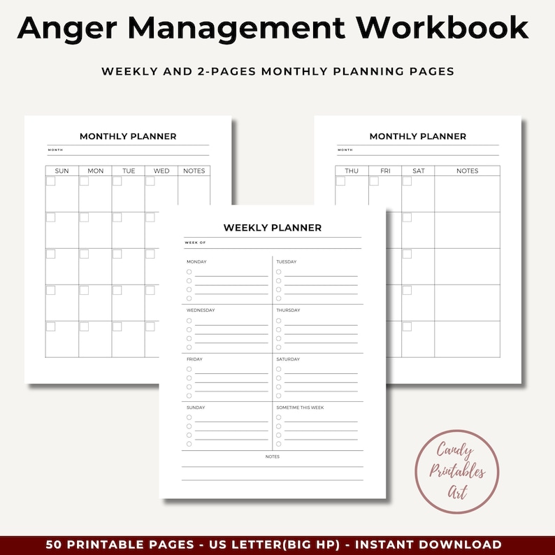 Monthly and weekly planners from anger worksheets for adults, printable journal for anger management