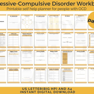 ocd workbook, OCD planner for ERP therapy, instant digital download, 36 pages, PDF, yellow color, ocd awareness gift, Digital OCD therapy workbook PDF – printable mental health journal for managing obsessions and compulsions