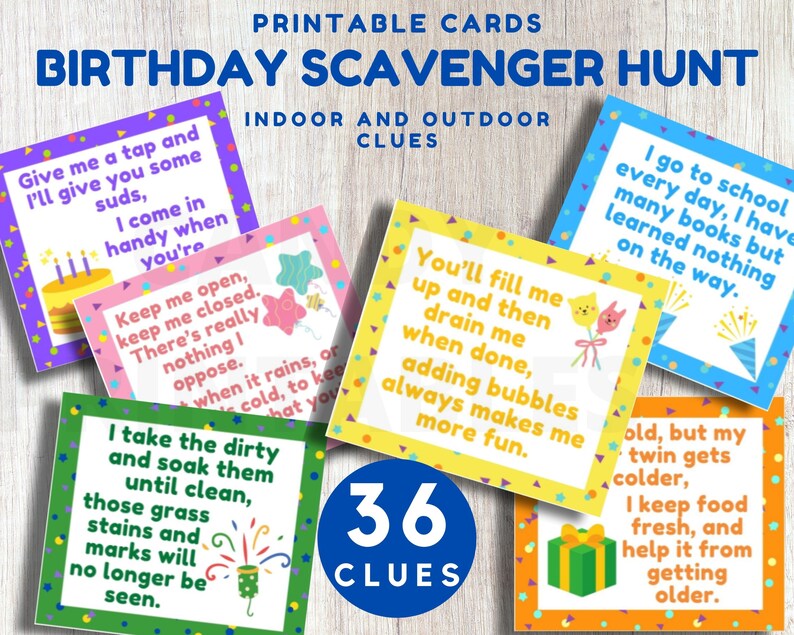 Birthday Treasure Hunt Clues Birthday Treasure Hunt for Kids | Etsy