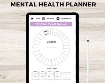 Digital Mental Health Planner: Self-Care Journal, Mood Tracker (PDF Download, US Letter Size)
