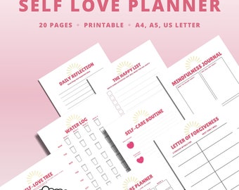Self Love Journal, Self Care Growth Planner, Wellness Workbook Printable, Guided Binder Inserts, A4 A5 Letter