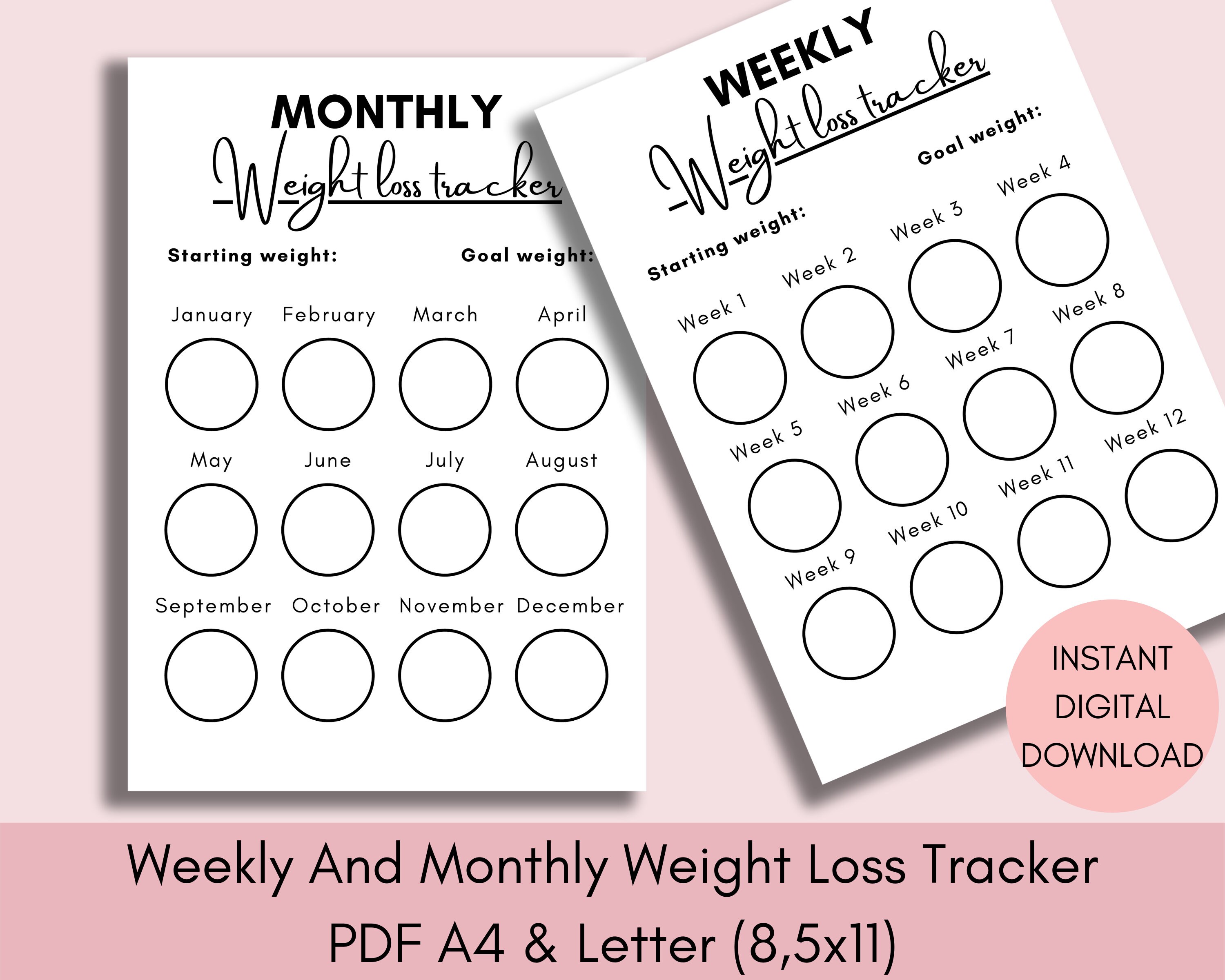 Weight Loss Tracker PDF Body Measurement Printable Monthly - Etsy