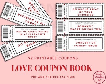 Love Coupons for Him – Romantic Coupon Book Gift for Boyfriend & Anniversary, printable diy coupon book