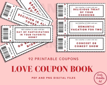 Love Coupons For Him, Coupon Book for Boyfriend or Husband, Romantic Couple Gift