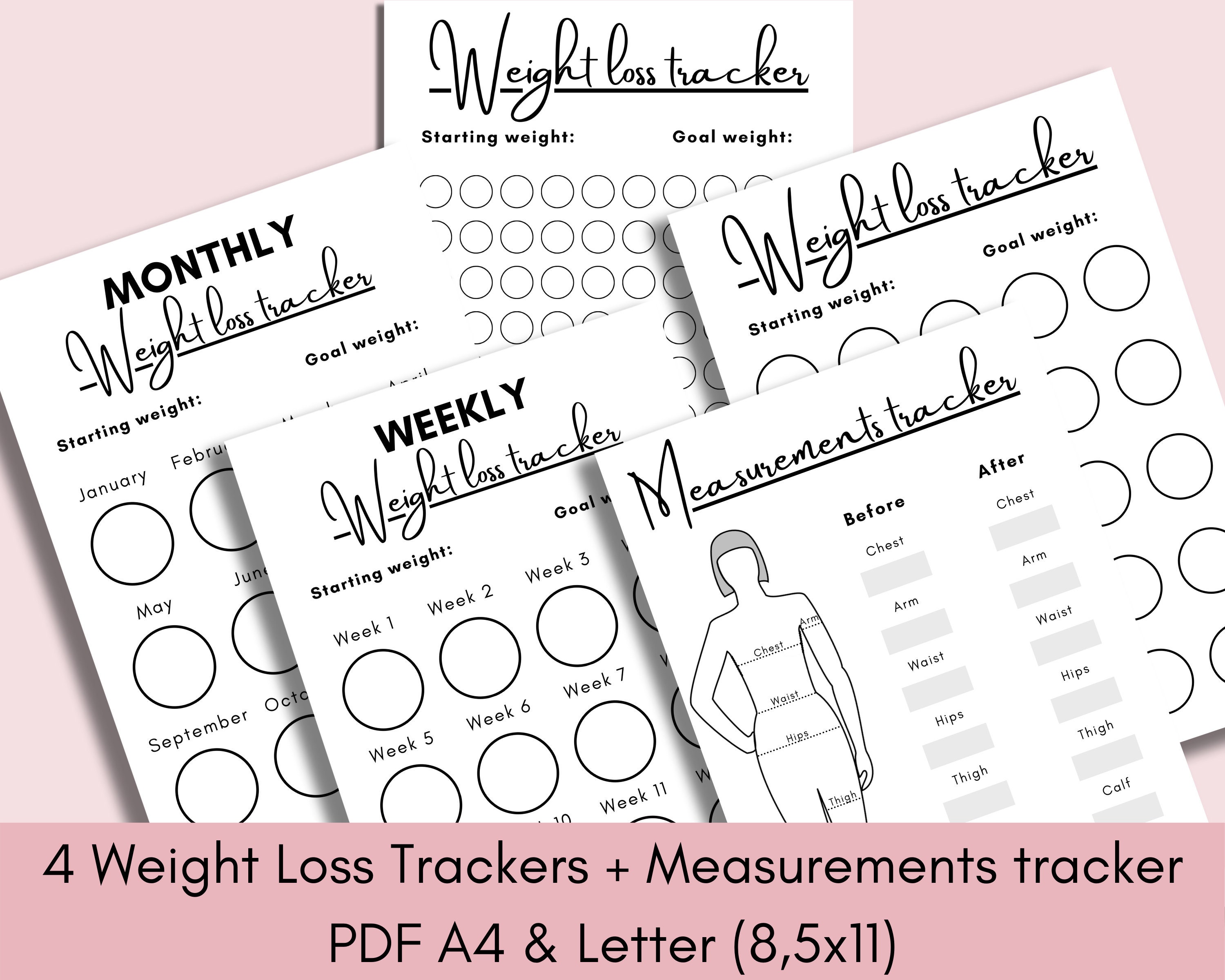 Weight Loss Tracker PDF Body Measurement Printable Monthly Etsy UK