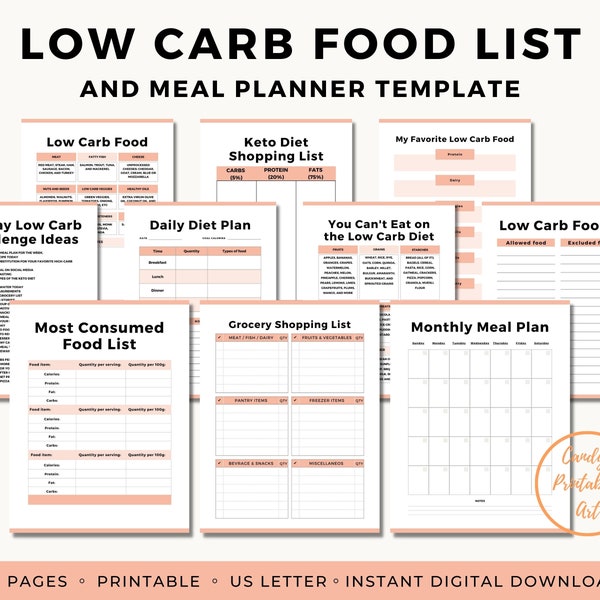 Low Carb Food List, Keto Food List Printable, Low Carb Meal Planner, Keto Grocery List, Healthy Food Tracker, Food Journal, Diet Planner