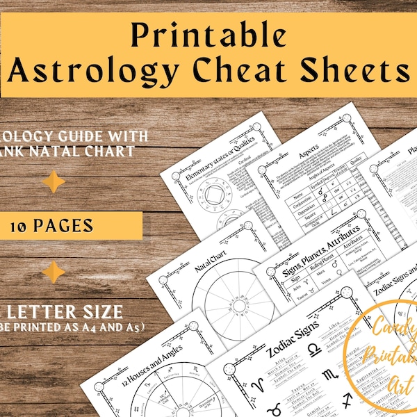 Astrology Cheat Sheets, Zodiac Printable Guide, PDF workbook