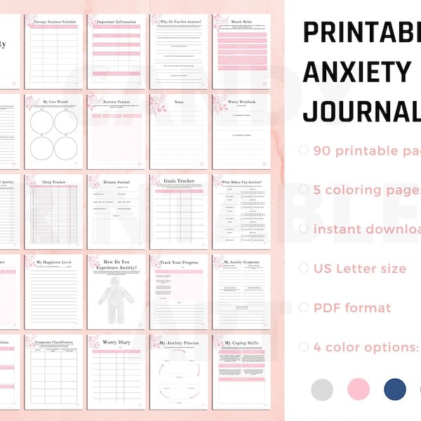 Angst Journal für psychische Gesundheit Selbstpflege Journal Planer Angst Relief DBT Positivität Mindfulness Journal Anti-Angst Therapie Emotionen