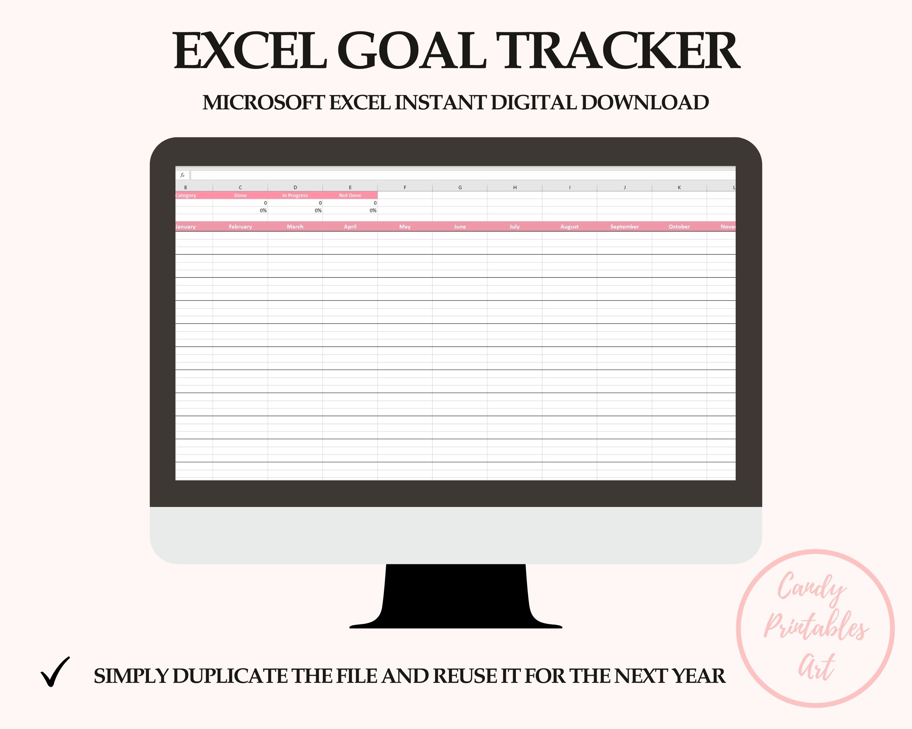 Goal Tracker Excel Goals Setting Planner Template Monthly Etsy