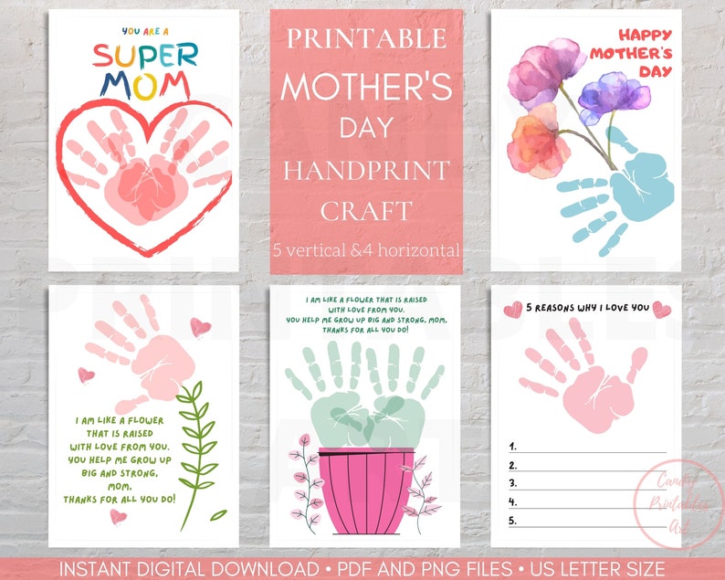 Mothers Day Handprint Craft Art Printable Card Handprint Gift | Etsy