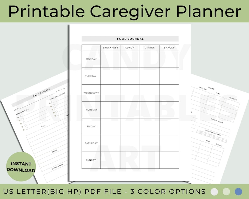 Holistic Caregiver Planner, Empowering Caregiver Planner, Digital Caregiver Planner, Printable Caregiver Planner, Food Journal, Meals Planner for Caregiver