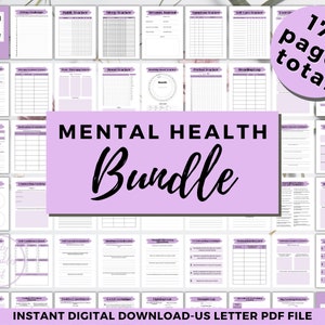 Mental Health Bundle, Therapy Worksheet, Mental Health Journal Printable, Self Care Planner, Anxiety Journal Digital, Wellness Challenge