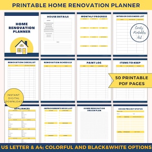 Home Renovation Planner, House Remodel Checklist, Renovation Binder Printable