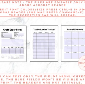 The image shows what can be edited  in free Adobe Acrobat Reader. The fields highlighted in blue can be filled in on PC. The headers are not editable.