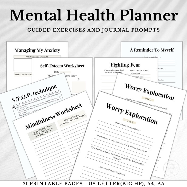 Mental Health Workbook, Daily Self-Care Journal, Self-Exploration Journal, Self-Compassion Journal, Reflective Journal, Self-Reflection Workbook, Mental Health Log, Emotional Health Journal, digital download