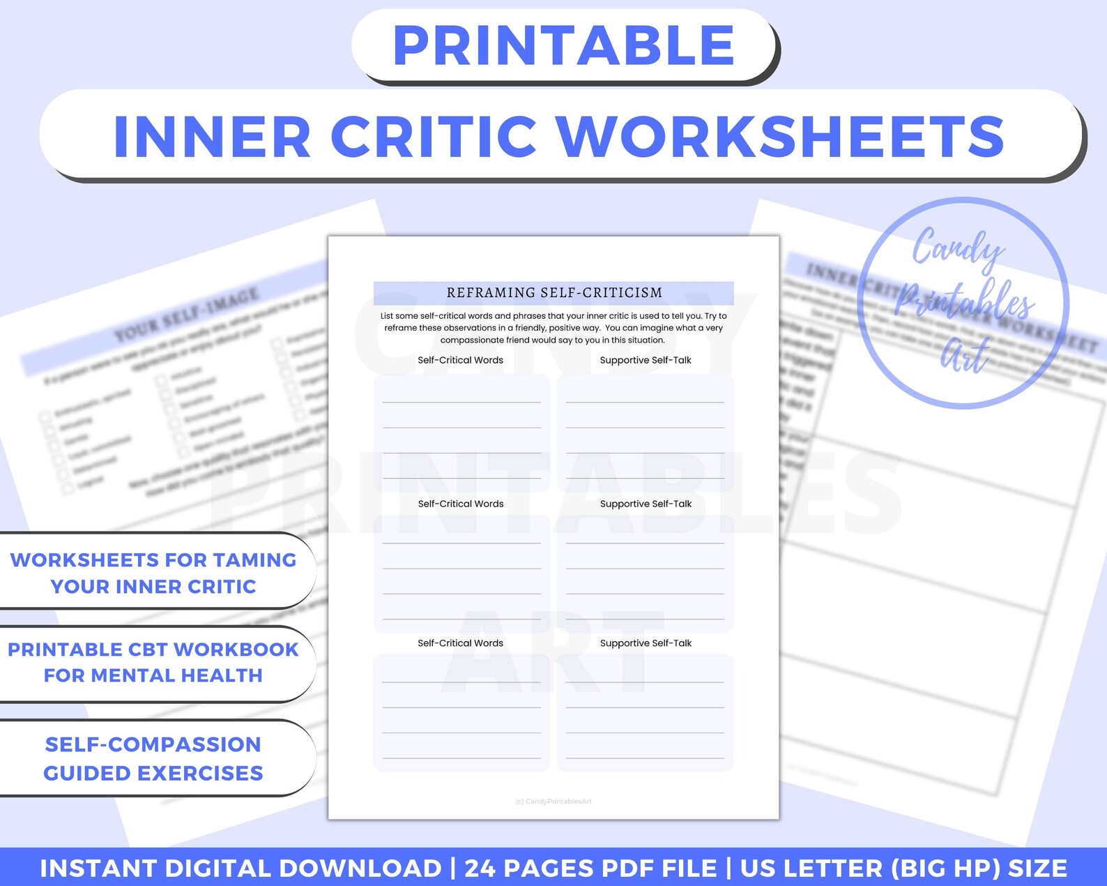 Inner Critic Worksheets Self Worth Workbook Therapy Tool For Etsy