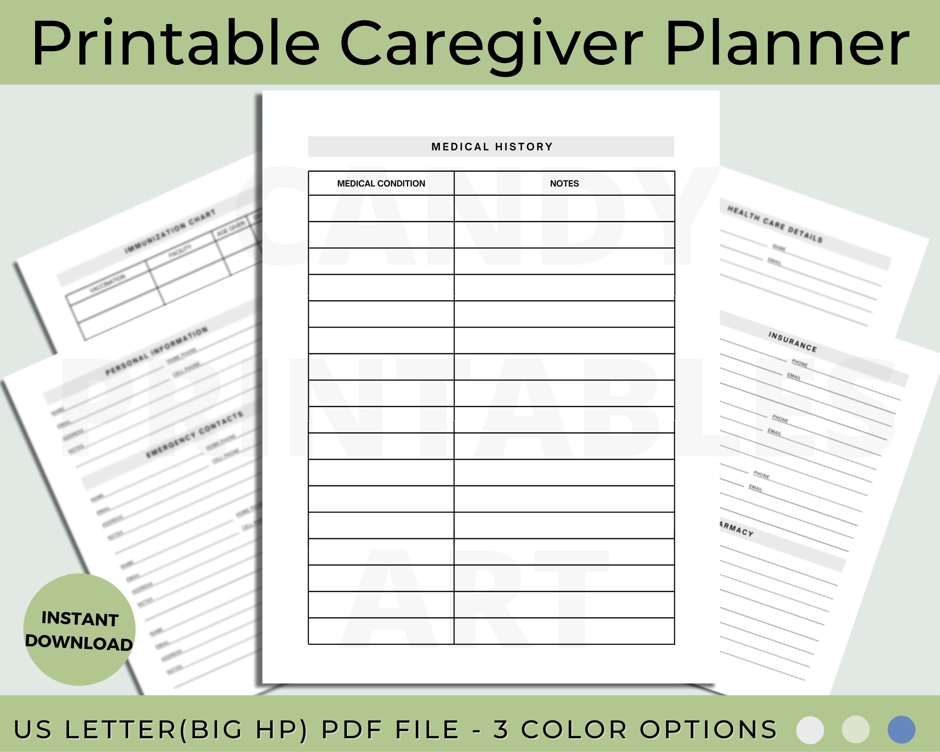 Caregiver Planner Medical Binder Records Printable Caregiver Etsy UK
