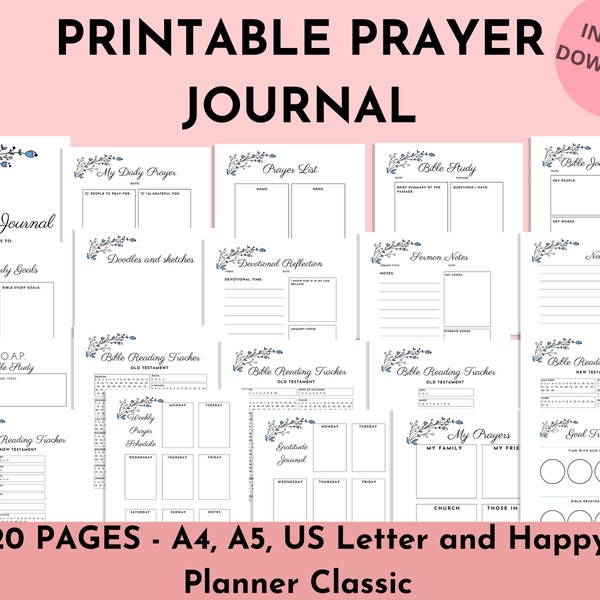 Prayer journal printable, digital prayer journal, daily devotional, prayer list