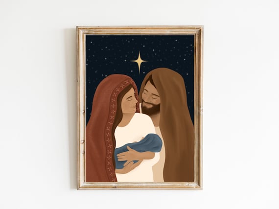 Mary and Joseph Nativity Print | Christian Christmas Art