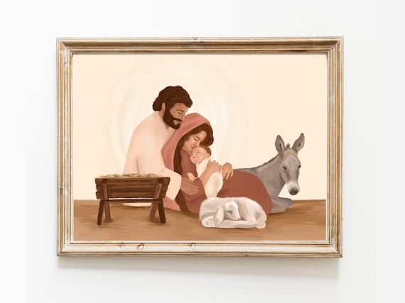 Nativity Scene Christmas Art Print | Holiday Home Decor