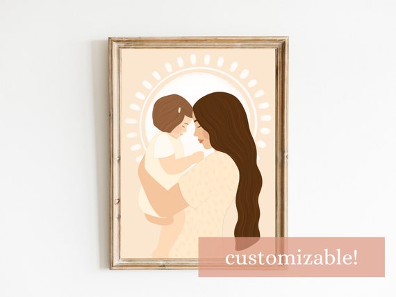 Gift for Mom | Gift for Mother | Mom Wall Art | Mother Wall Art | Mom and Baby Art | Motherhood Portrait | Pregnancy Art | Mothers Day Art