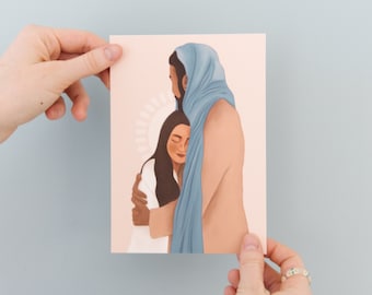 Christ Hugging Girl Art Print | Savior and Friend Artwork