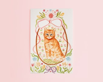 Vintage Watercolor Cat Print | Cottagecore Nursery Art
