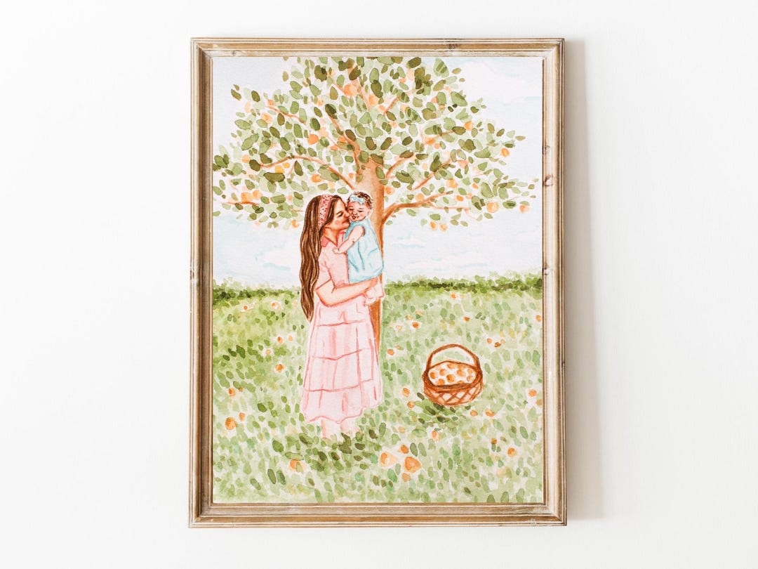 Mother and Child Watercolor Art | Cottagecore Nursery Print - Etsy