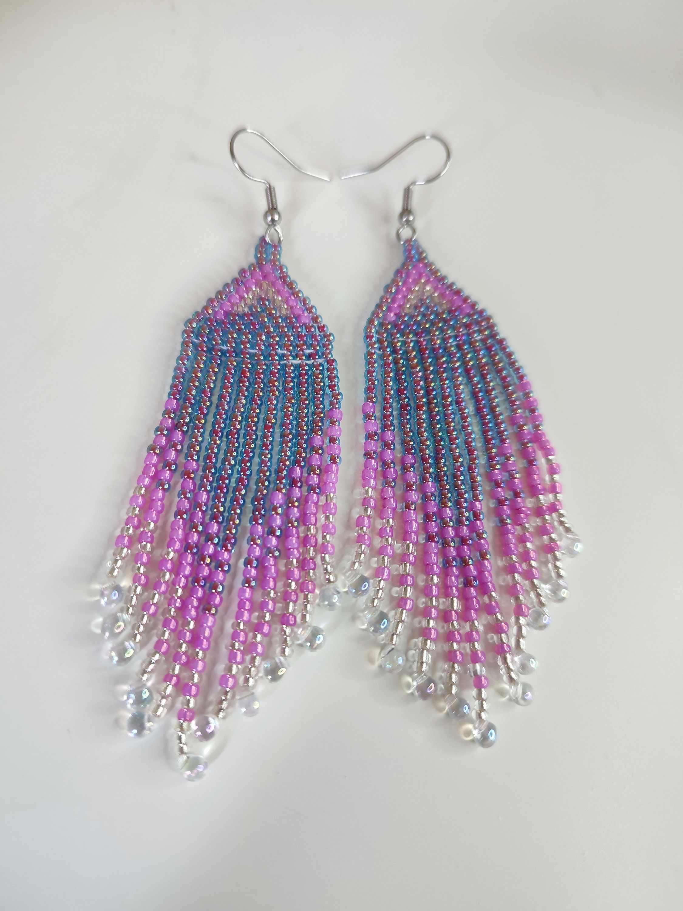 Buy Pink and Purple Fringe Tassel Seed Bead Earrings Online in