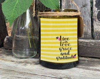 Recycled Soy Wine Bottle Candle - Handmade Wine Candle - Soy Candle - Candle from Wine Bottle - Live with Grace - Wine Lover Gift